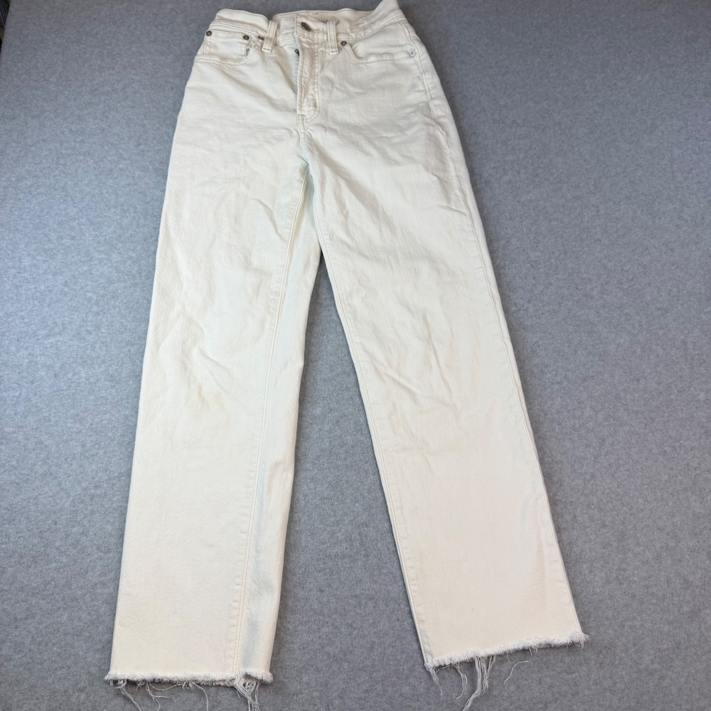 Madewell Womens High Rise Straight Leg Jeans Cream Off White Raw Hem 26